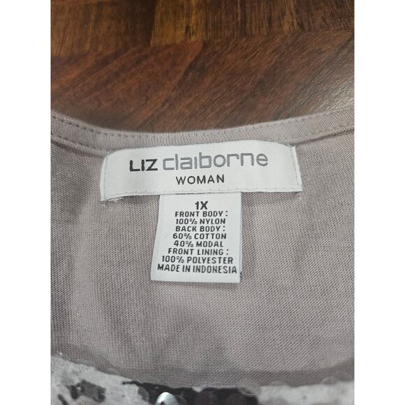 Liz Claiborne Collection Sequin Sleeveless Top Grey Multi 1X NWT Women's Neutral - Picture 2 of 8